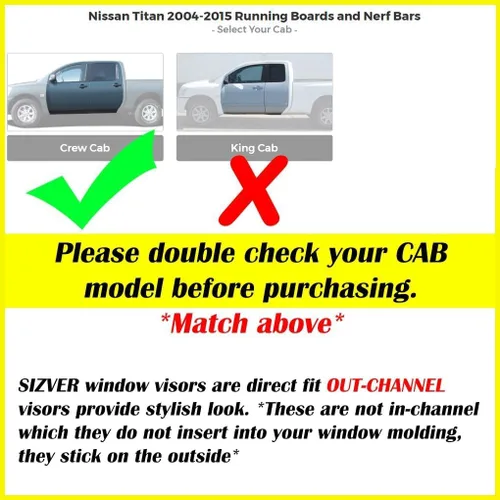 Vista 4 de Sizver Smoked Viseras de ventana/Deflector de lluvia de viento Protector de lluvia para 2004-2015 Nissan Titan Crew Cab solamente
