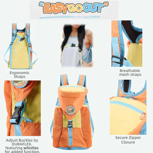 Vista 7 de Mochila plegable, mochila ligera de senderismo para hombres y mujeres, mochila pequeña plegable resistente al agua de 18 litros con diseño de bloque