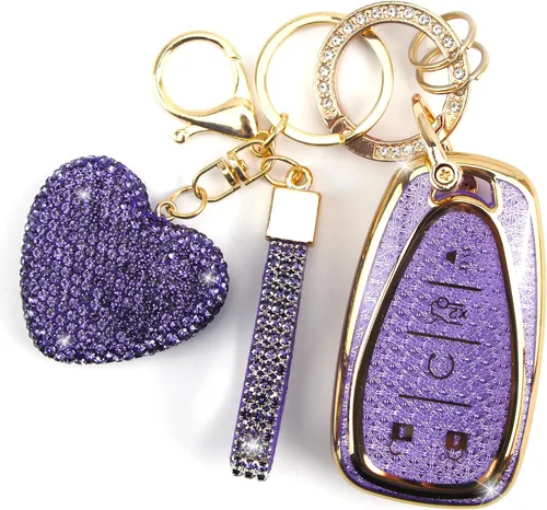 Vista 9 de Funda para Llavero con Llavero de Diamante para Mujeres Portallaves de Coche Compatible con Chevrolet Equinox Malibu Cruze Traverse Camaro Trax