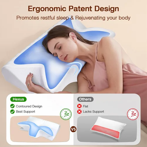 Vista 5 de Hexus Almohada cervical para el cuello para aliviar el dolor de dormir, almohadas ergonómicas de espuma viscoelástica, almohadas ortopédicas