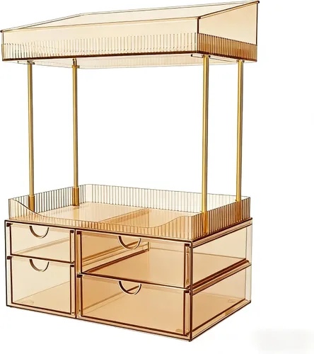 Vista 6 de SNSLXH Organizador de maquillaje de 4 cajones, 4 niveles, organizador de cosméticos, ideal para cosméticos, con cajones para encimera, baño