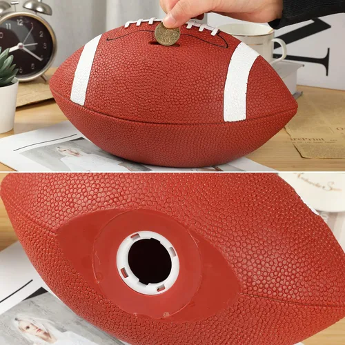 Vista 9 de H&W Alcancía de fútbol para niños, inastillable, con temática de deportes de rugby, tamaño grande, regalo de Super Bowl para niños