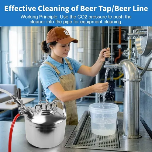 Vista 4 de Kit de limpieza de línea de cerveza inoxidable de 1.6 galones con lanzas 1 D para montaje de acoplador D, kit de limpieza eficiente de línea