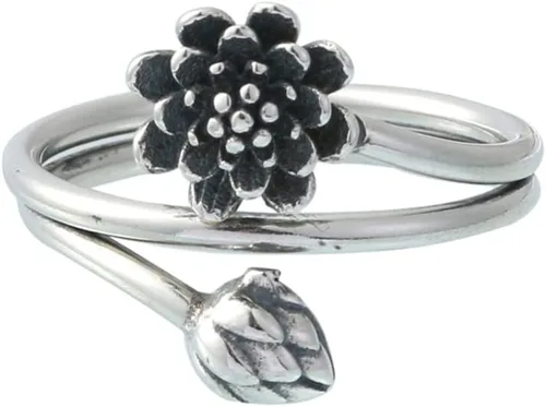 Vista 6 de Innovador anillo abierto de plata de ley de loto negro, Plata de ley