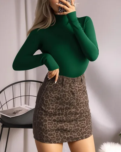 Vista 49 de MANGOPOP - Enterizo para mujer, manga larga, cuello de tortuga, cuello alto falso, estilo top