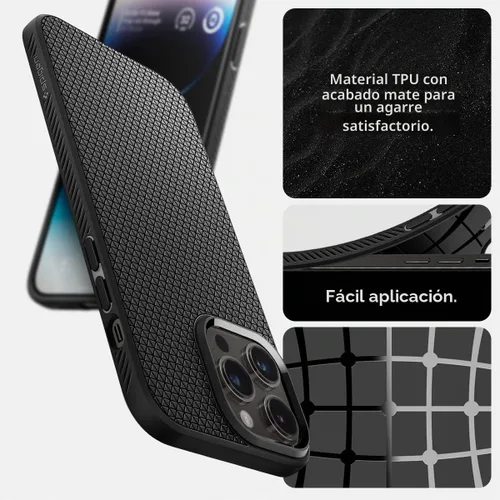 Vista 4 de Spigen Liquid Air - Funda diseñada para iPhone 14 Pro (2022) [protección de grado militar], color negro mate Negro mate