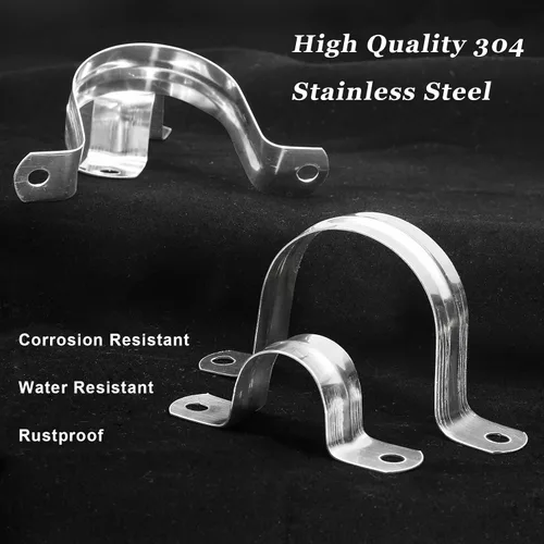 Vista 4 de Waziaqoc 10 abrazaderas de correa de tubo M100, soporte en U de acero inoxidable de 4 pulgadas, colgador de manguera de 2 agujeros, clips de tensión