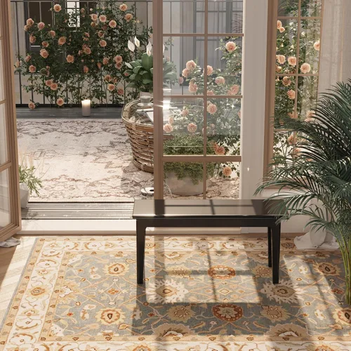 Vista 6 de Banco de comedor de 39.4 pulgadas de madera de roble macizo, banco de entrada para sala de estar, dormitorio, cocina (negro)