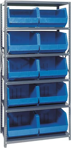 Vista 577 de Quantum QSBU-245BK Heavy Duty Shelving Unit with (7) Shelves and (24) QUS245 Black Bins for Garage Warehouse Storage Distribution 400 lb Load