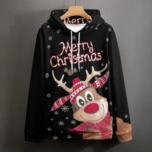 Vista 3 de Sudaderas con capucha de Navidad para mujer, sudadera con capucha de manga larga con bolsillos