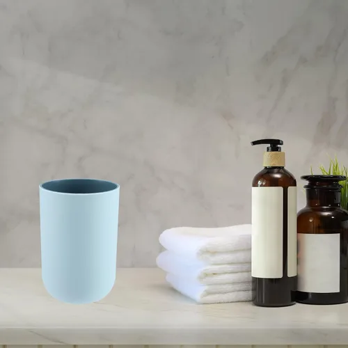 Vista 6 de VOCOSTE 2 vasos para cepillo de dientes de baño, azul y gris, 4.33 x 2.76 pulgadas, 11.8 fl oz