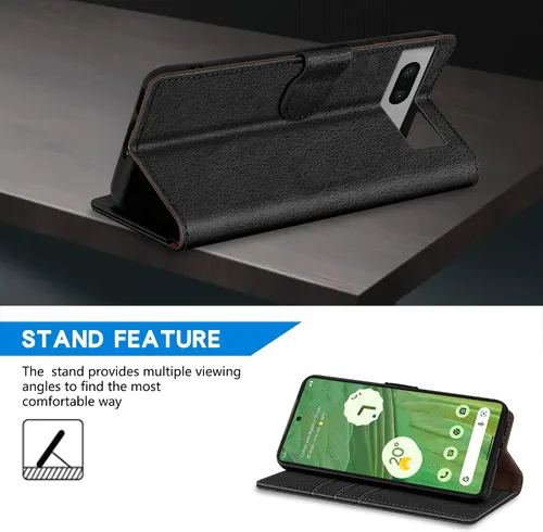 Vista 5 de ZZXX Funda tipo cartera para Google Pixel 7 con bloqueo RFID, ranura para tarjetas, función atril, cierre magnético, funda protectora de cuero