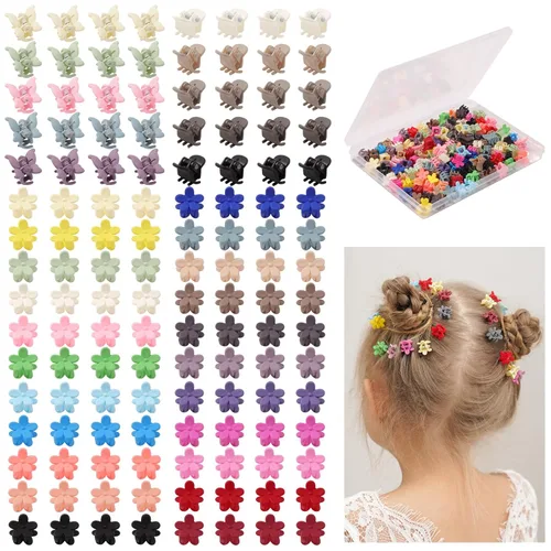 Vista 8 de 128 PCS Pinzas Mini para Cabello de Niñas Bebés Clips Tipo Garra Accesorios para Cabello con Flores Barrettes para Niñas de Escuela Niños 128