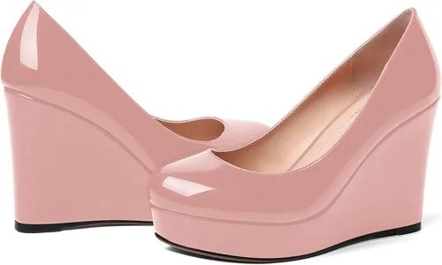Vista 6 de MOVINSTEPS Zapatos de tacón alto con plataforma sexy de patente sólida y puntera redonda para mujer, zapatos de tacón alto de 4 pulgadas