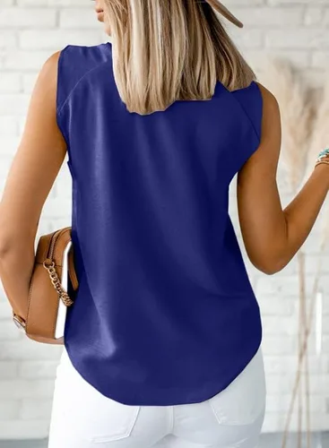Vista 2 de Dokotoo Camiseta sin mangas con cuello en V para mujer, sin mangas, anudada, camiseta de playa