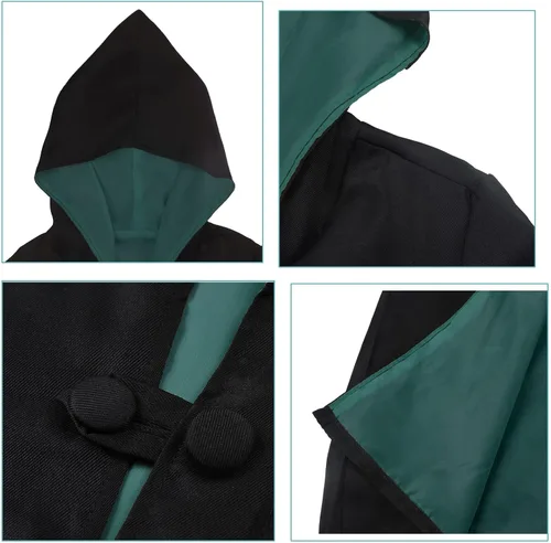 Vista 7 de Magician Themed Hooded Cloak Adult Teens, Black Wizard Robes for Men Women,Halloween Movie Role Play Costume