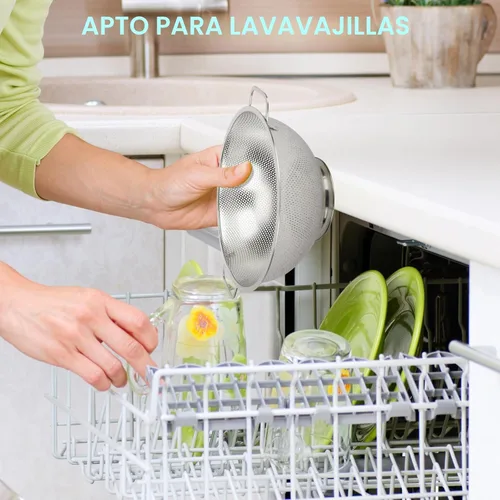 Vista 7 de Colador para cocina, 3QT, colador filtro de acero inoxidable con asa para frutas, verduras, cocinar alimentos, apto para lavavajillas