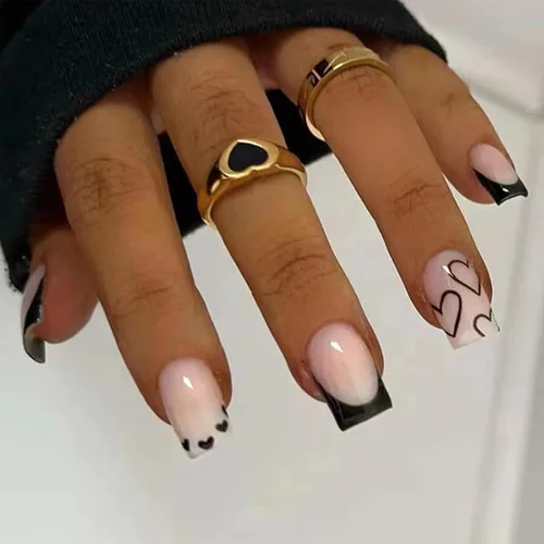 Vista 13 de Uñas postizas verdes a presión - Uñas falsas cortas cuadradas con purpurina dorada y diseños de remolino, acabado brillante, uñas postizas acrílicas