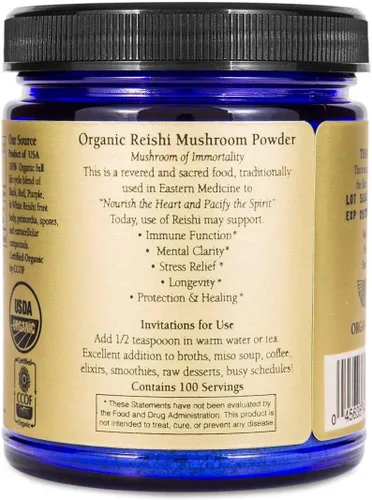 Vista 2 de Sun Potion Reishi Hongo en polvo orgánico, 3.53 onzas por pote.