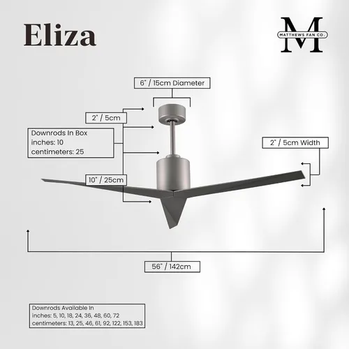 Vista 3 de Matthews EK-BN-BN Eliza - Ventilador de techo Eliza para exteriores e interiores de 56 pulgadas con control remoto y control de pared, 3 aspas ABS