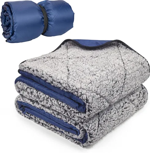 Vista 9 de Tirrinia Manta impermeable para exteriores con forro sherpa, resistente al viento, triple capa, cálida y cómoda, plegable para camping, estadio