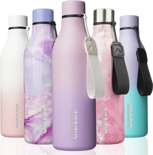 Vista 55 de BJPKPK Botellas de agua aisladas, botella de agua de metal de acero inoxidable de 12 onzas con correa, sin BPA a prueba de fugas, jarras, tazas