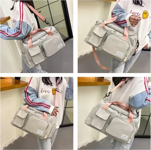 Vista 442 de Pequeña bolsa de gimnasio para mujer, bolsa de viaje con compartimento para zapatos