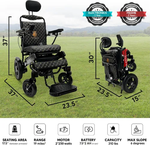 Vista 5 de Silla de ruedas motorizada eléctrica ligera para personas mayores y adultos, reclinación automática plegable de largo alcance con potente motor