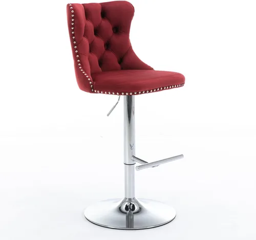 Vista 4 de Taburetes de bar giratorios de terciopelo ajustable con altura del asiento de 25 a 33 pulgadas, taburetes de bar con base cromada con respaldo