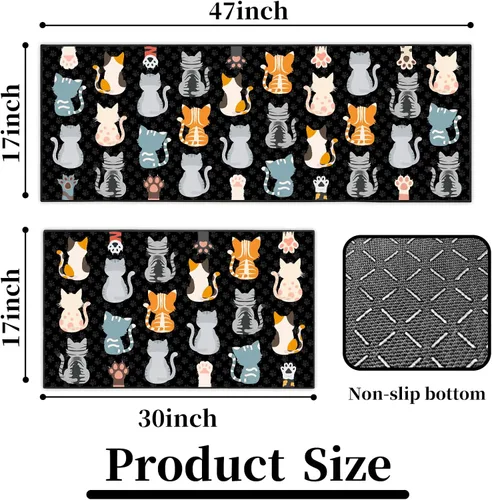 Vista 2 de JWXCBIM Juego de 2 alfombras de cocina con diseño de gato, decoración de estilo granja campestre, tapete de piso de cocina, alfombra antideslizante