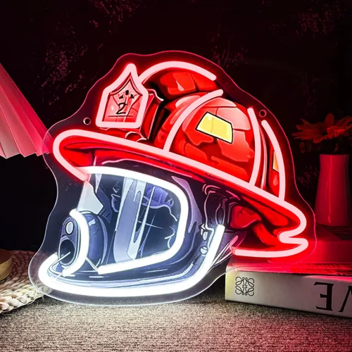 Vista 9 de Letrero de neón para máscara de bombero, casco de bombero, luz de neón, luz LED, luz LED, luz de gas, letrero regulable, para arte heroico moderno