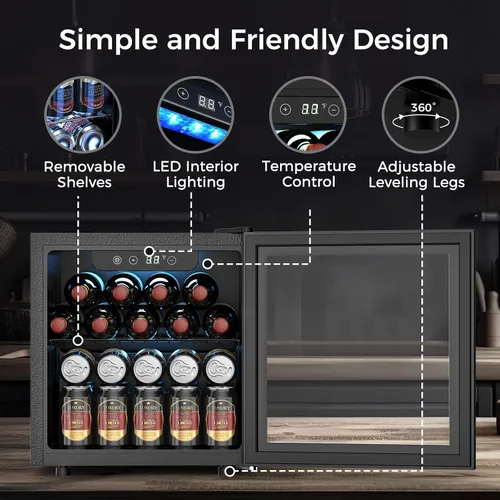 Vista 7 de Electactic Nevera de Vino Independiente de Encimera 12 Botellas, 50 Latas Bodega de Vino Enfriador de Bebidas para Refrescos, Cerveza Enlatada