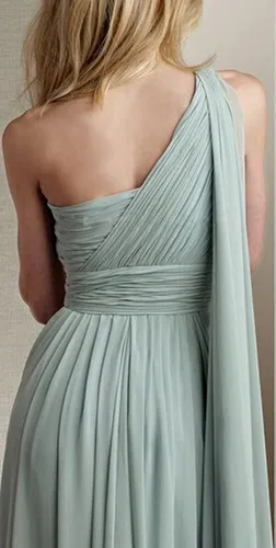 Vista 2 de Clothfun Vestidos de fiesta de un hombro para mujer, con bolsillos, abertura larga, acampanados, plisados, de gasa, vestidos de noche formales