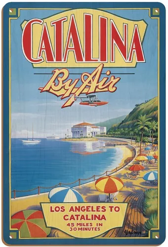 Vista 5 de Pacifica Island Art Catalina By Air - Póster de viaje de Los Ángeles a Catalina por Kerne Erickson - Cartel de metal vintage de 8 x 12 pulgadas