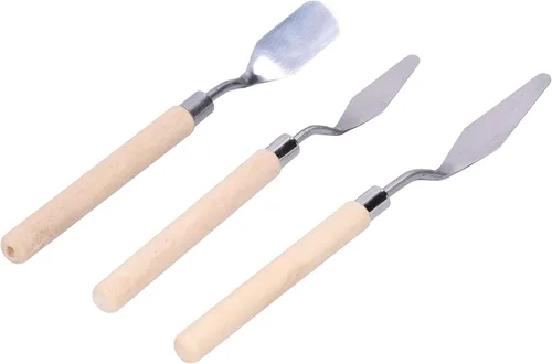 Vista 7 de Juego de cuchillos de paleta, 3 unids mango de madera pintura al óleo raspador cuchillo de paleta mango de madera pintura cuchillo conjunto