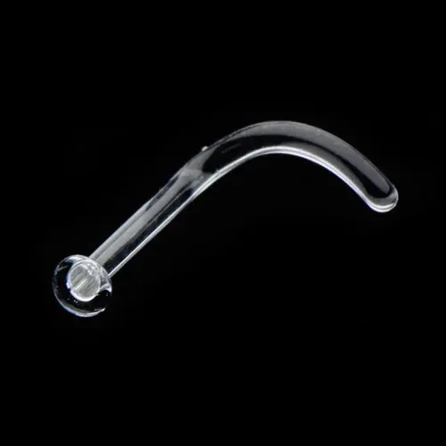 Vista 2 de BodyJewelryOnline Retenedor de piercing de nariz de vidrio Pyrex transparente de 16G, 18G y 20G, retenedor de tornillo de nariz en forma de L, 5/16