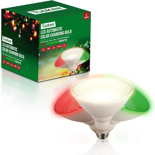 Vista 9 de Bombilla LED automática que cambia de color – Ciclos automáticamente entre rojo/verde/blanco cada 5 segundos – A19, E26, 2 W, bombilla LED de porche