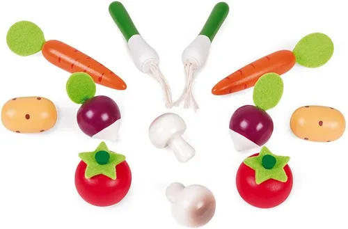 Vista 2 de Janod J05611 - Juego de cajas de verduras de madera de 13 piezas - Edades 3+