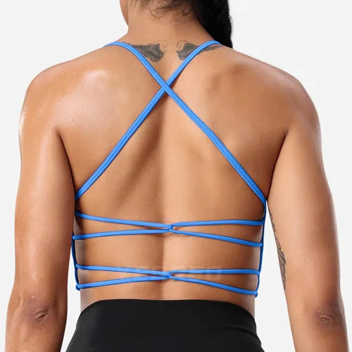 Vista 3 de YEOREO Heily - Brasier deportivo sin espalda para mujer, sin costuras, acolchado, con tirantes cruzados, para entrenamiento, yoga