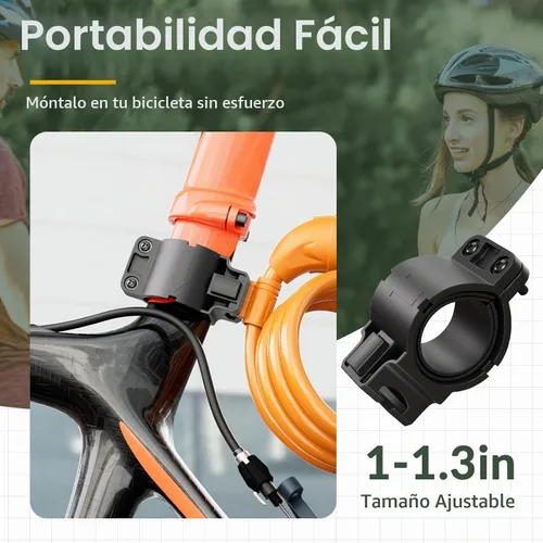 Vista 5 de Titanker Candado de bicicleta, cerradura de bicicleta de 4 pies, bloqueo de cable de 1/2 pulgada con soporte de montaje, accesorios de bicicleta