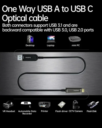 Vista 7 de Cable de fibra óptica USB A a USB C de 50 pies, paquete de 2 unidades, cable activo USB 3.2 Gen2 de 10 Gbps con chip SiliconLine de Alemania, ultra
