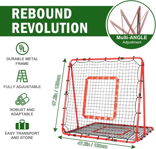 Vista 41 de BaseGoal Baseball Rebounder Net with Pitching Target,Easy Adjustable Angles Multi-Sport Training Rebound Screen, multi-angle pitch back; Strike