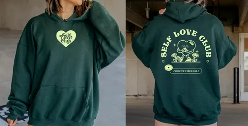 Vista 6 de Techtack Self Love Club - Sudadera con capucha de 2 caras inspiradora y positiva