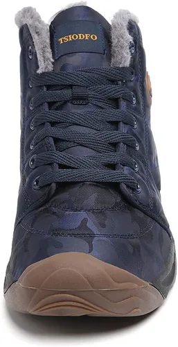 Vista 4 de TSIODFO Moda Hombres Botas Invierno Impermeable Al Aire Libre Senderismo Zapatos Cuero Negro