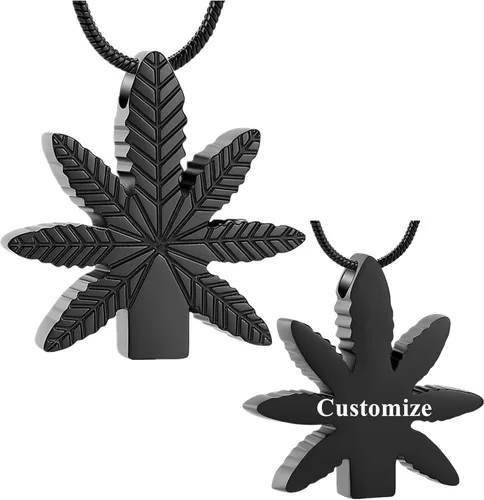 Vista 10 de shajwo Collares de urna de hojas de marihuana para cenizas para mujeres y hombres, joyería de cremación, colgante conmemorativo de cenizas humanas