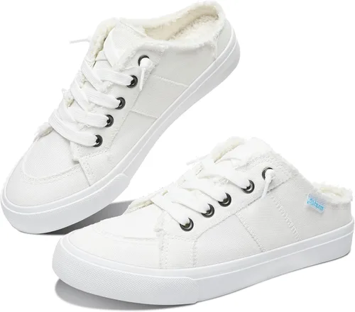 Vista 29 de Obtaom Sandalias de lona para mujer con espuma viscoelástica Clipper, tenis de moda, cómodas, fáciles de poner, sandalias sin tacón para mujer Beige