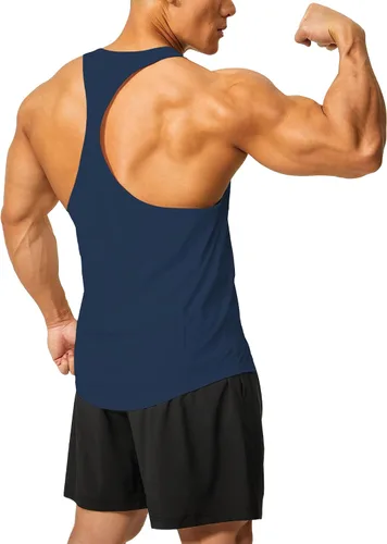 Vista 4 de DEMOZU Camiseta sin mangas para hombre con espalda en Y para culturismo, entrenamiento muscular, atletismo, correr, gimnasio