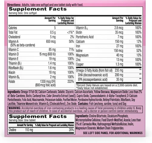 Vista 8 de One A Day Vitaminas prenatales avanzadas prenatales con ácido fólico, colina, DHA y hierro, vitaminas para el embarazo para mujeres para apoyar