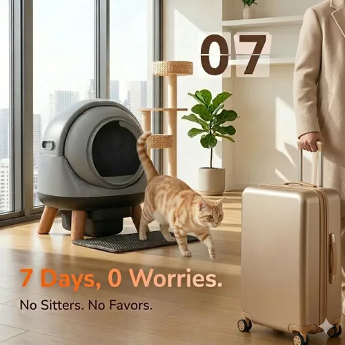 Vista 4 de Caja de arena autolimpiante Coziley G1 para varios gatos, caja de arena automática para gatos con control inteligente de aplicación y monitoreo