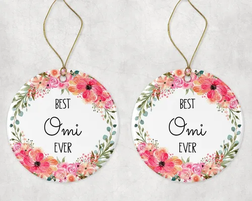 Vista 3 de Best Omi Ever Adorno de Navidad, adorno de Navidad de flor Omi, adorno de Navidad para Omi de hijo, hija, regalos de nanna, adorno de Navidad